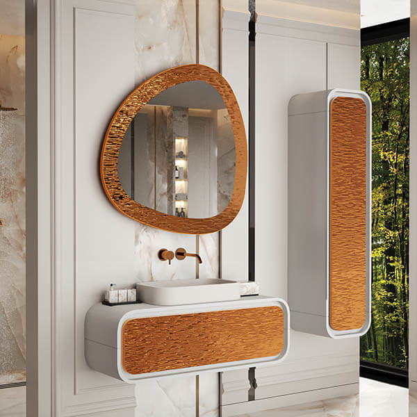 Mirror with asymmetric stone frame