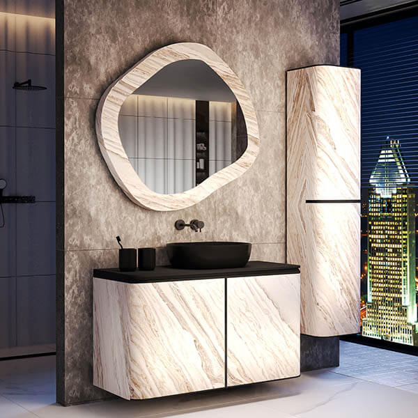 Designer mirror with metal frame