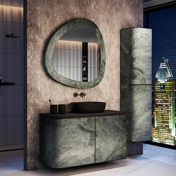 Asymmetrical mirror in modern metal frame