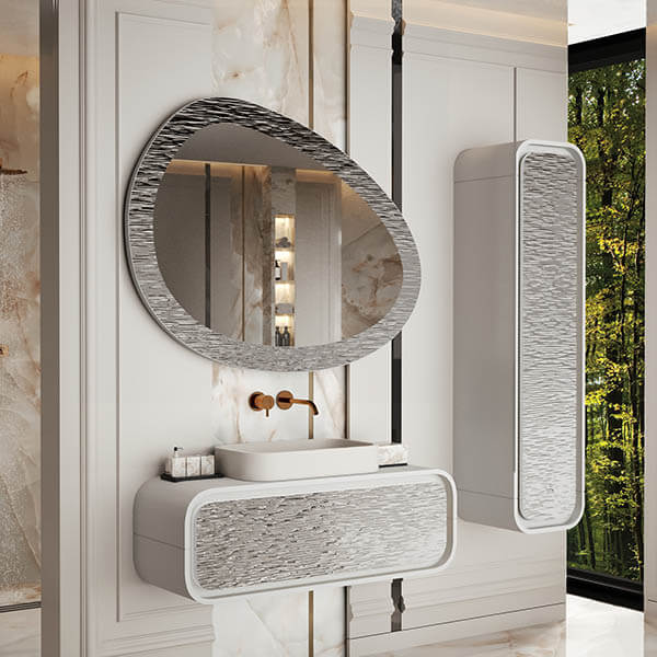 Irregular mirror with stone frame