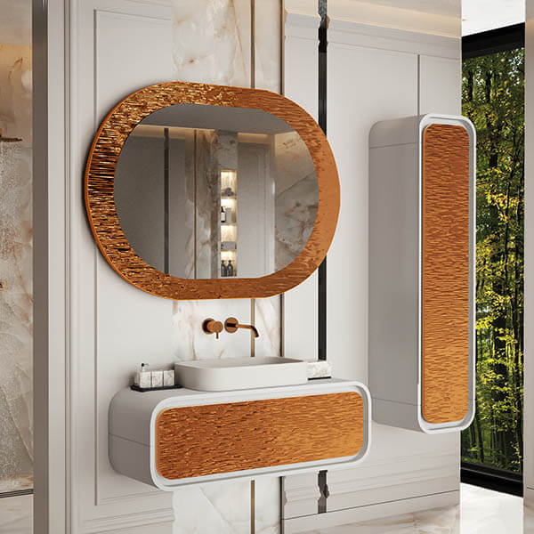 Oval mirror with stone frame