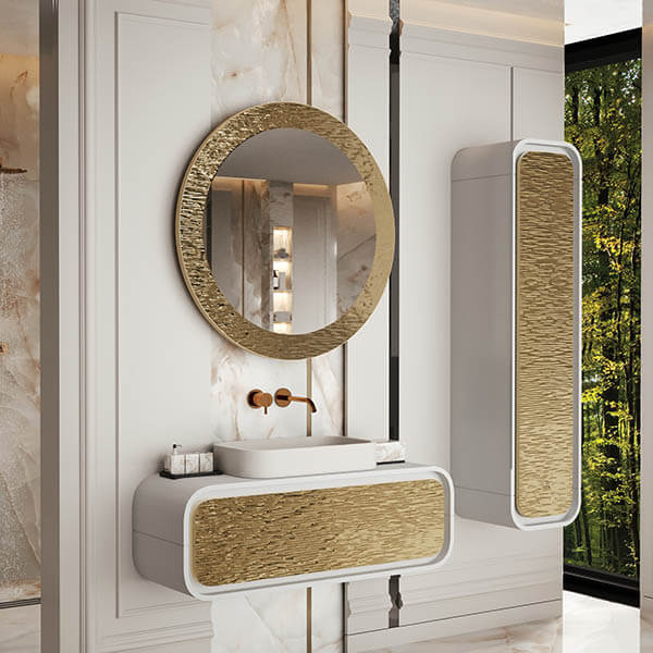 Round mirror with stone frame