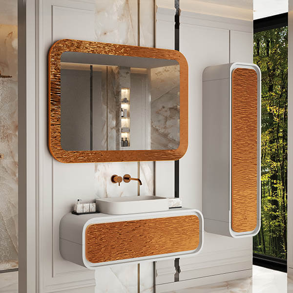 Mirror with rounded stone frame