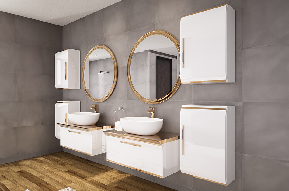 One of its distinguishing features is the option to finish the fronts in fully chrome-coated surfaces. Their mirror-like finish becomes more than just a functional element — it transforms into a refined decorative statement. By selecting your own chrome color, you determine the tone of the interior. Cool silver emphasizes modernity. Noble copper introduces warmth. Deep black builds contrast and drama.