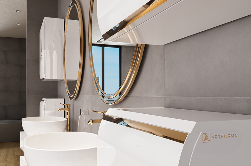 The collection was created for those who don’t want to choose from available options — but prefer to define them. We offer full customization of the bathroom furniture set, crafting a space that doesn’t follow trends. It sets them.